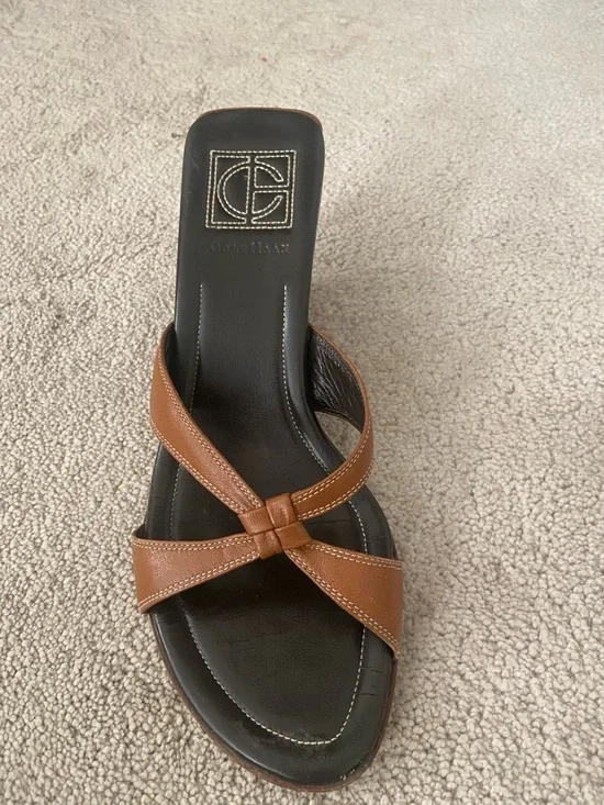 Cole Haan British Tan Brown  Leather Wedge Slide Sandals 8 - Picture 5 of 8